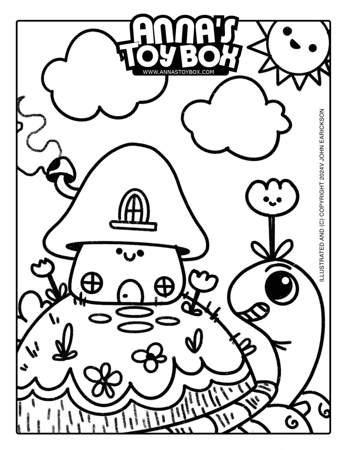 Anna's Toybox Printable - Turtle and friends. A new printable, illustrated by John Earickson. Availible for free to print and color.